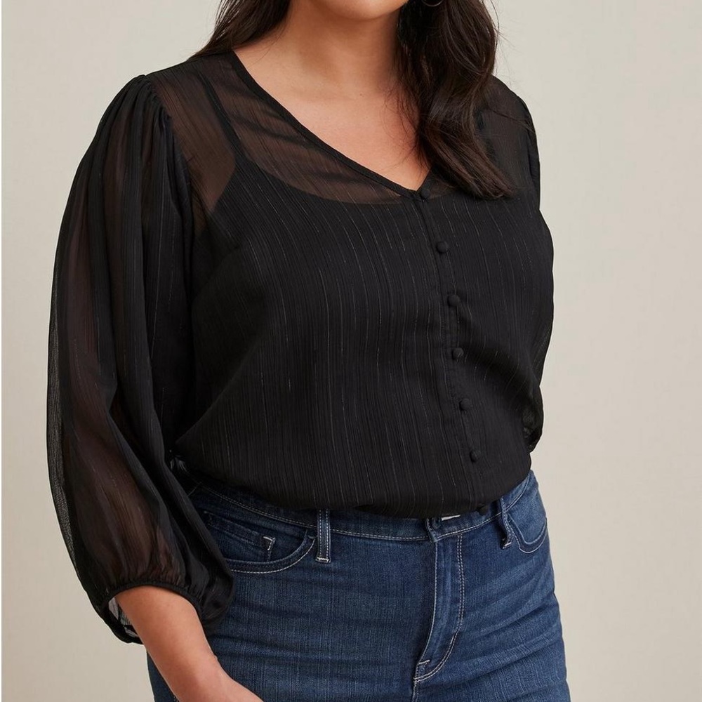 Torrid chiffon lurex button up blouse black